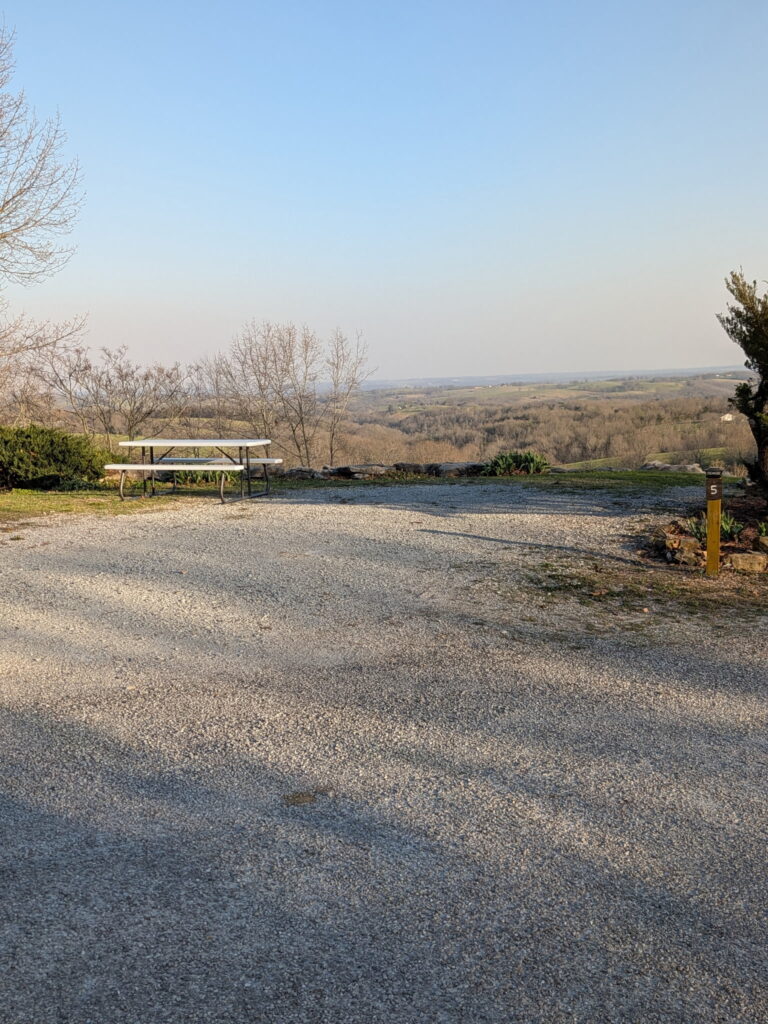 RV site at Ozark View RV Park in the Ozark Mountains