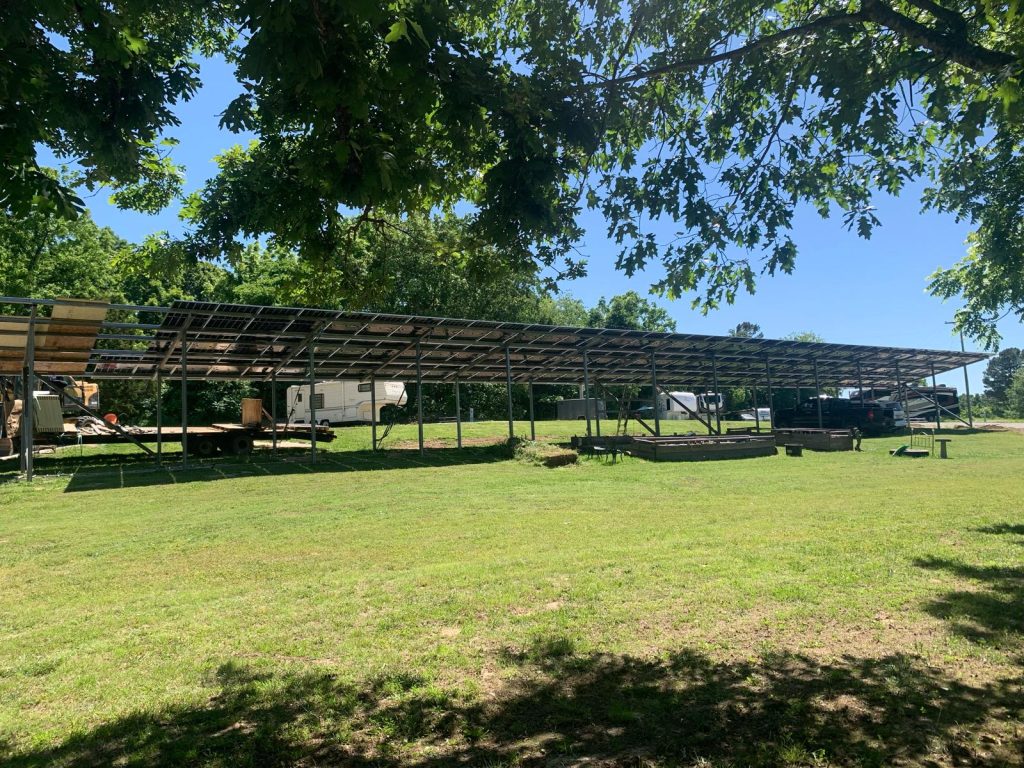 Covered RV and boat storage pavilion at Ozark View RV Park